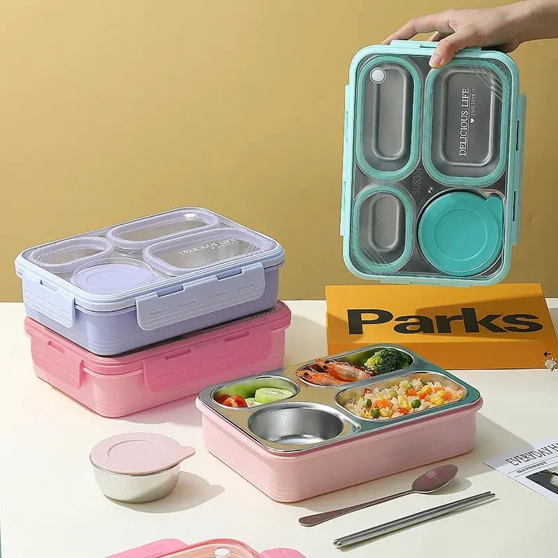 Hearty Meal 4-Compartment Bento Lunch Box with Bowl