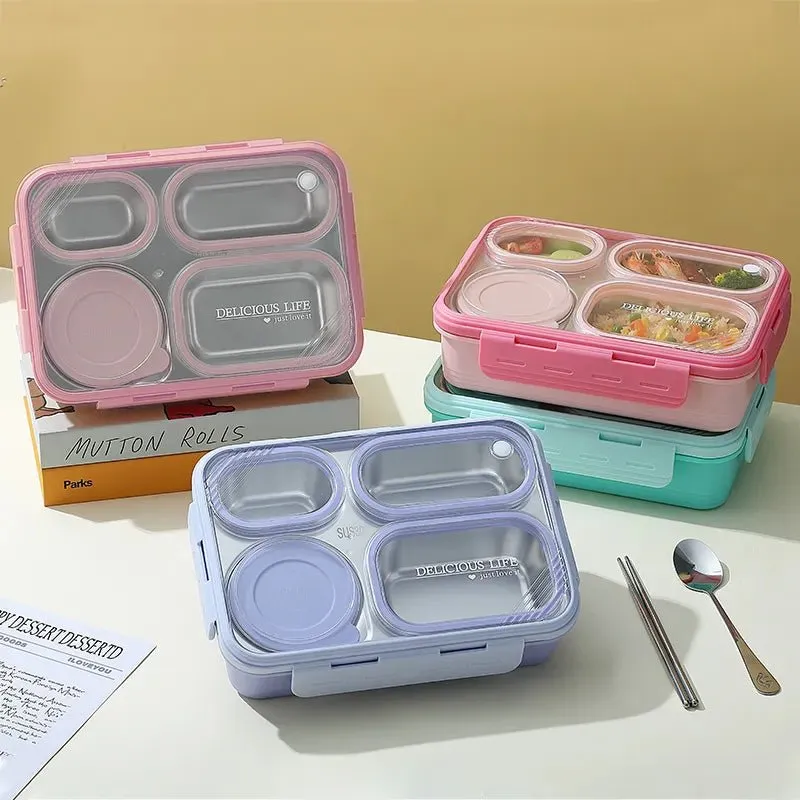 Hearty Meal 4-Compartment Bento Lunch Box with Bowl