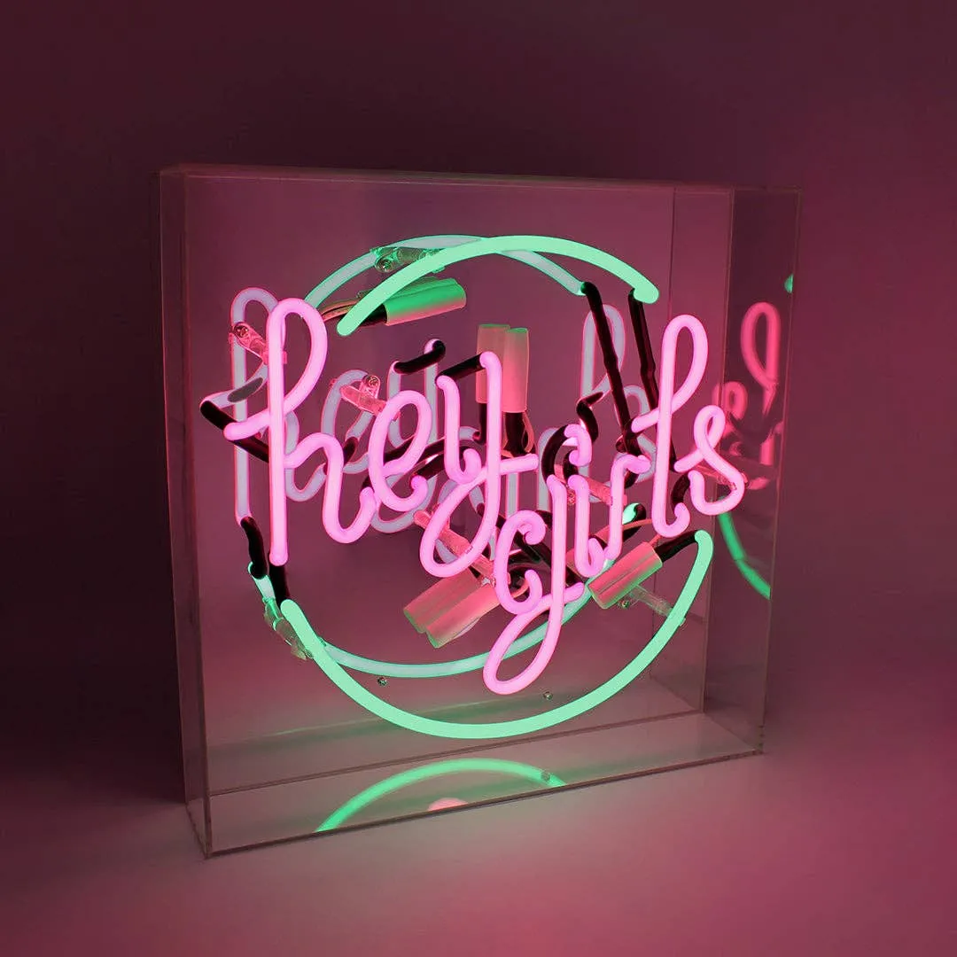 'hey Girls' Acrylic Box Neon Light