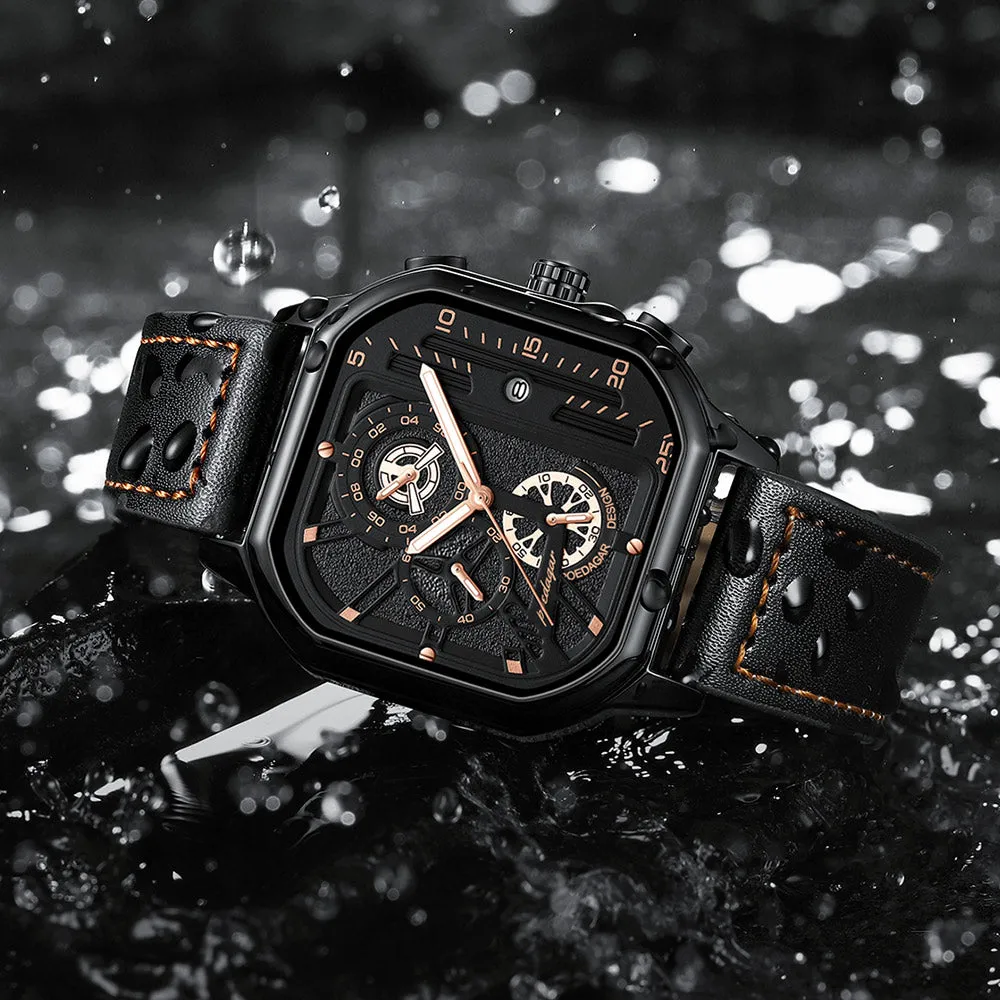 HUdlot - Casual Leather Quartz Watches Waterproof Luminous Men‘s Wristwatch