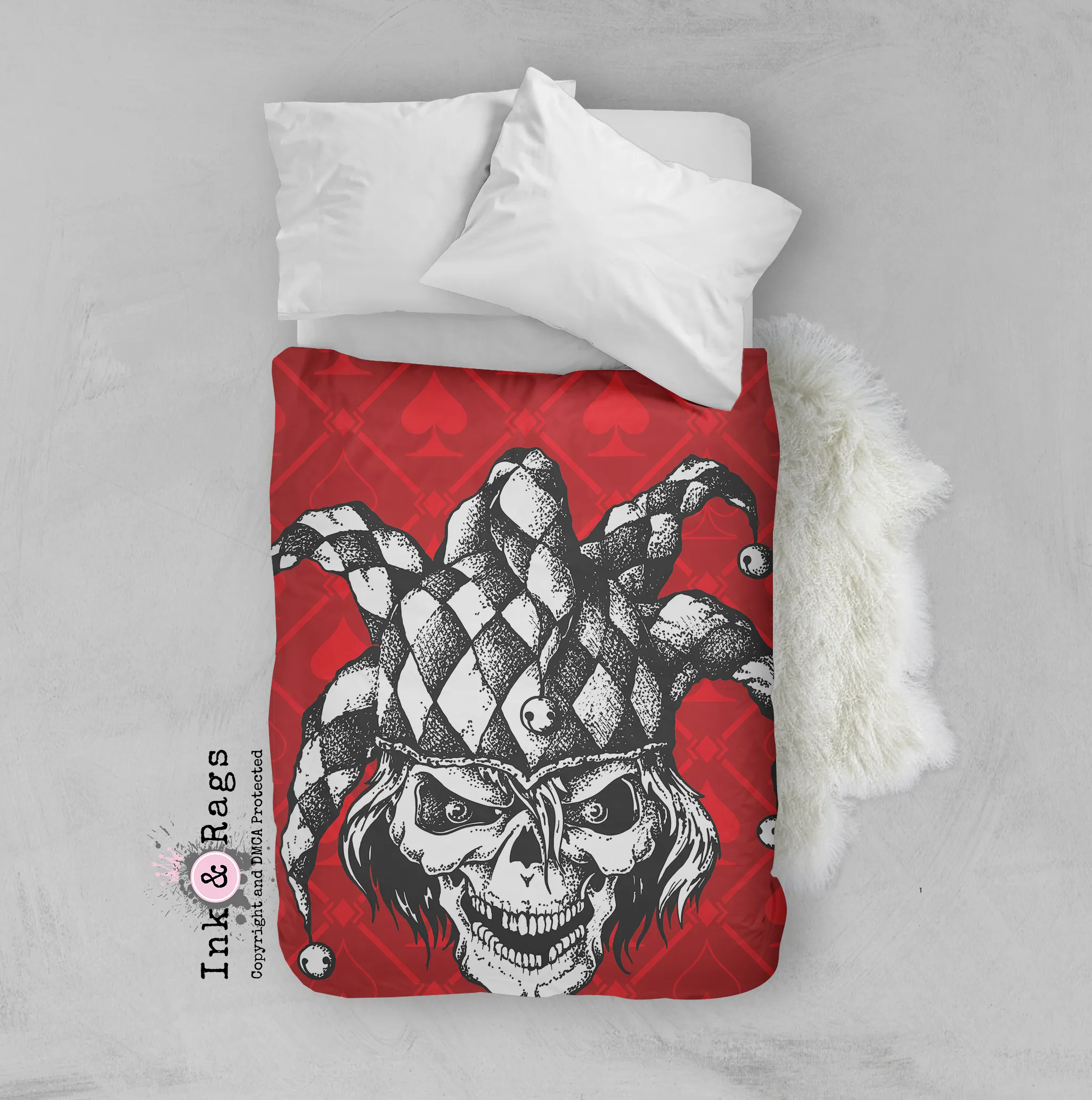 IN STOCK SAMPLE Joker Spades Skull - Twin Duvet Cover