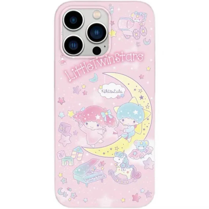 Japanese Cartoon Little Twin Stars with Moon iPhone Case PLUS XS XR X 11 12 13 14 15 Pro Promax