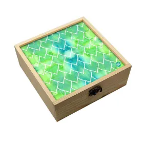 Jewellery Box Wooden Jewelry Organizer -  Green Mermaid Watercolor Pattern