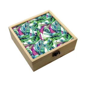 Jewellery Box Wooden Jewelry Organizer -  Green Tropical Leaf