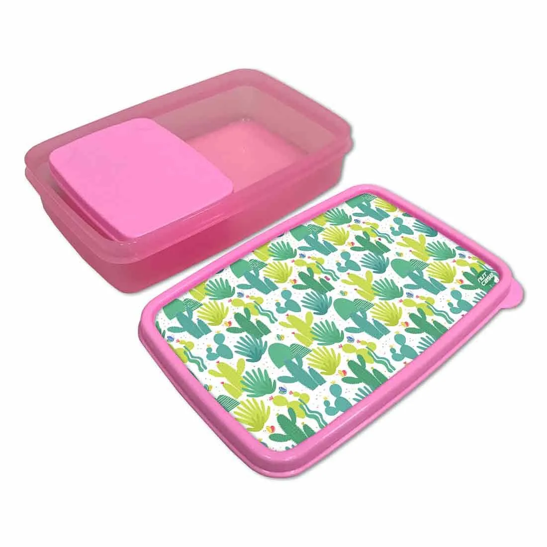 Kids Plastic Lunch Box for Girls School Snack Containers - Cactus Plant