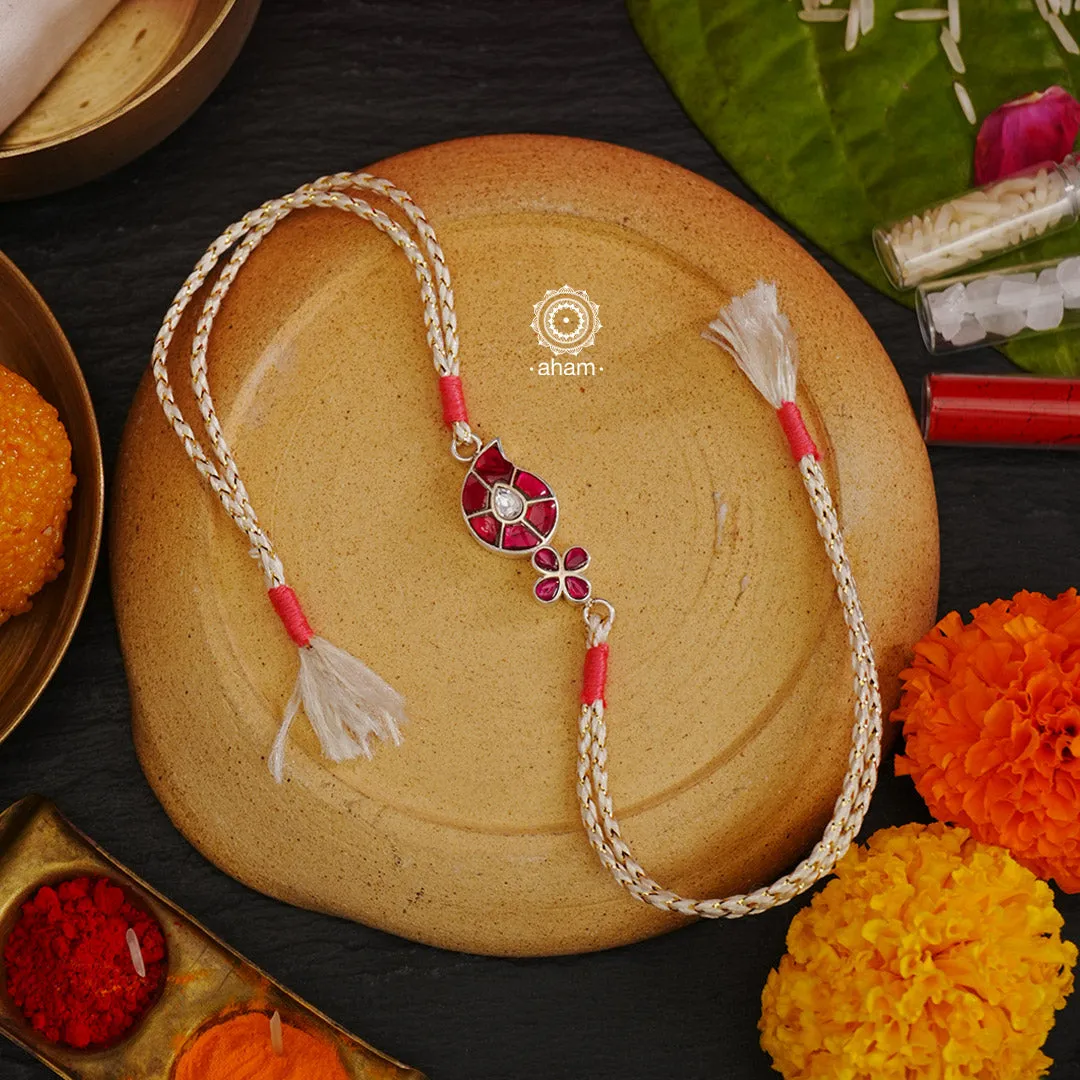 Kundan Paisley Silver Rakhi