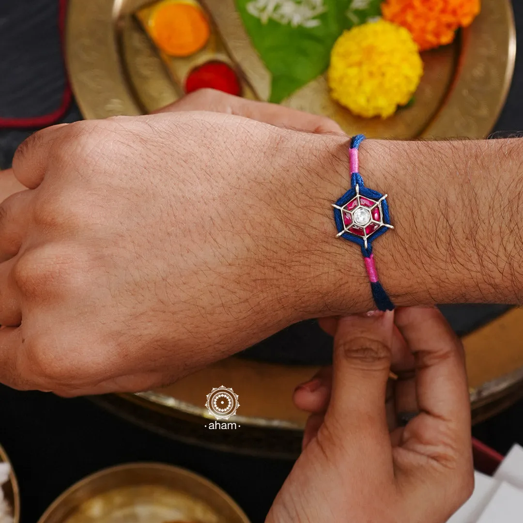 Kundan Pink Silver Rakhi