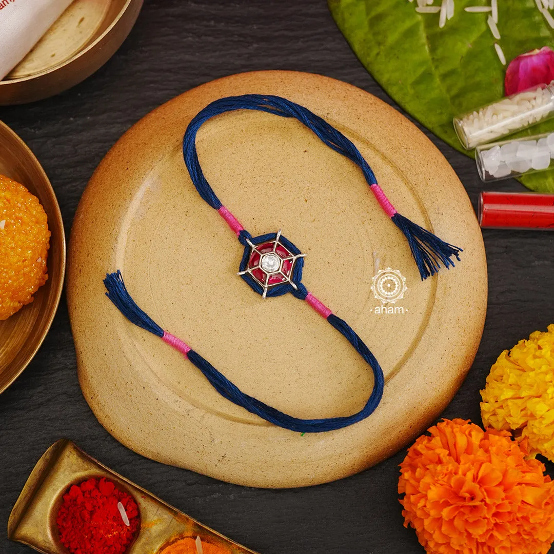 Kundan Pink Silver Rakhi