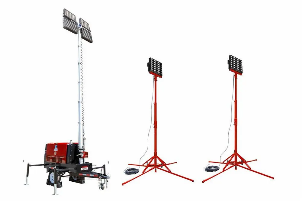 Larson Electronics 25' LED Light Tower - 20kW Diesel Gen - (4) LED Lamps - 220V/50Hz - (2) Aux LED Towers - Red