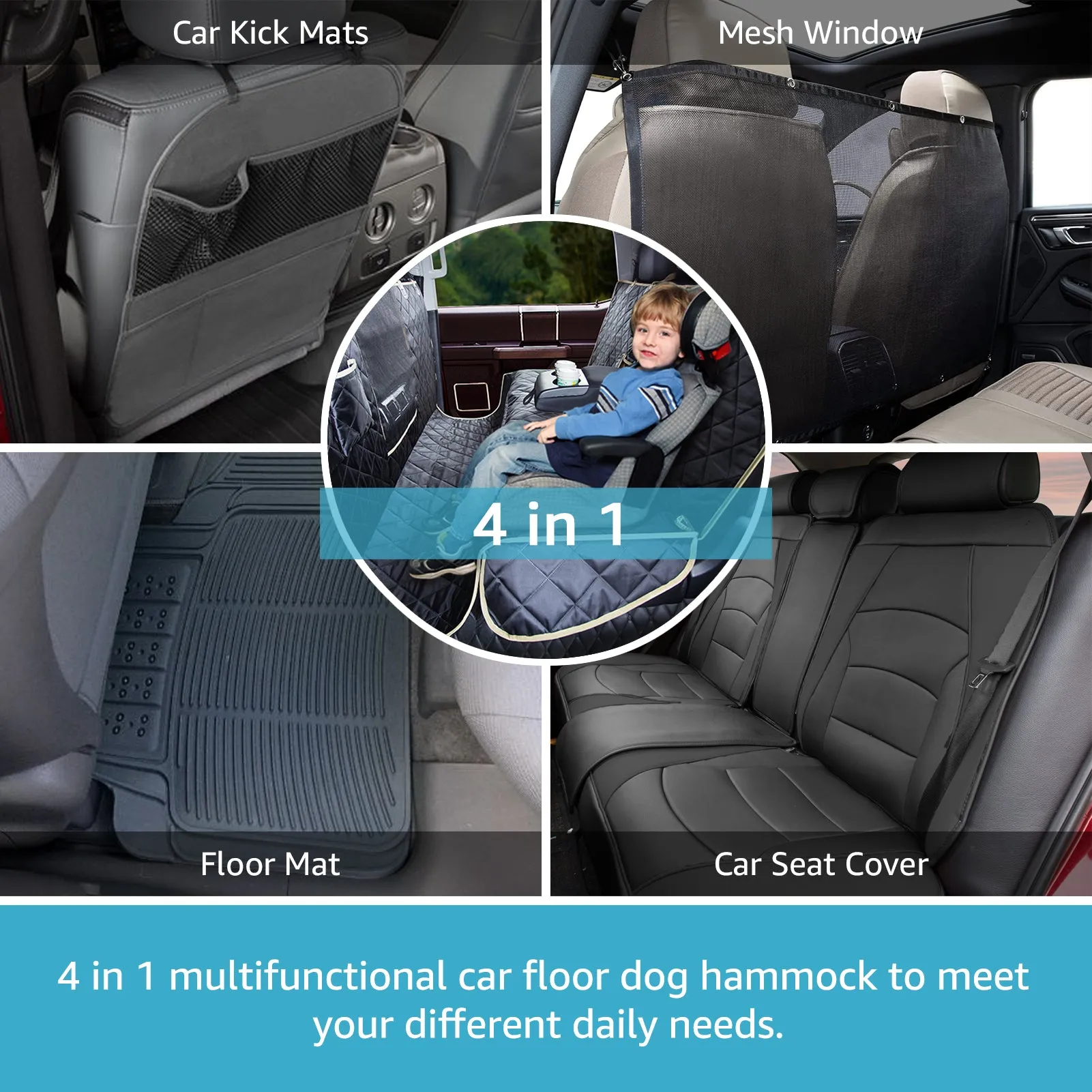 Lassie 4 in 1 Floor Dog Hammock for Crew Cab,100% Waterproof Backseat Cover Dog Seat Covers for Trucks, Bench Protector for Ford F150, Cevy Silverado,GMC Sierra,Toyota Tundra,Ram 1500 Truck etc