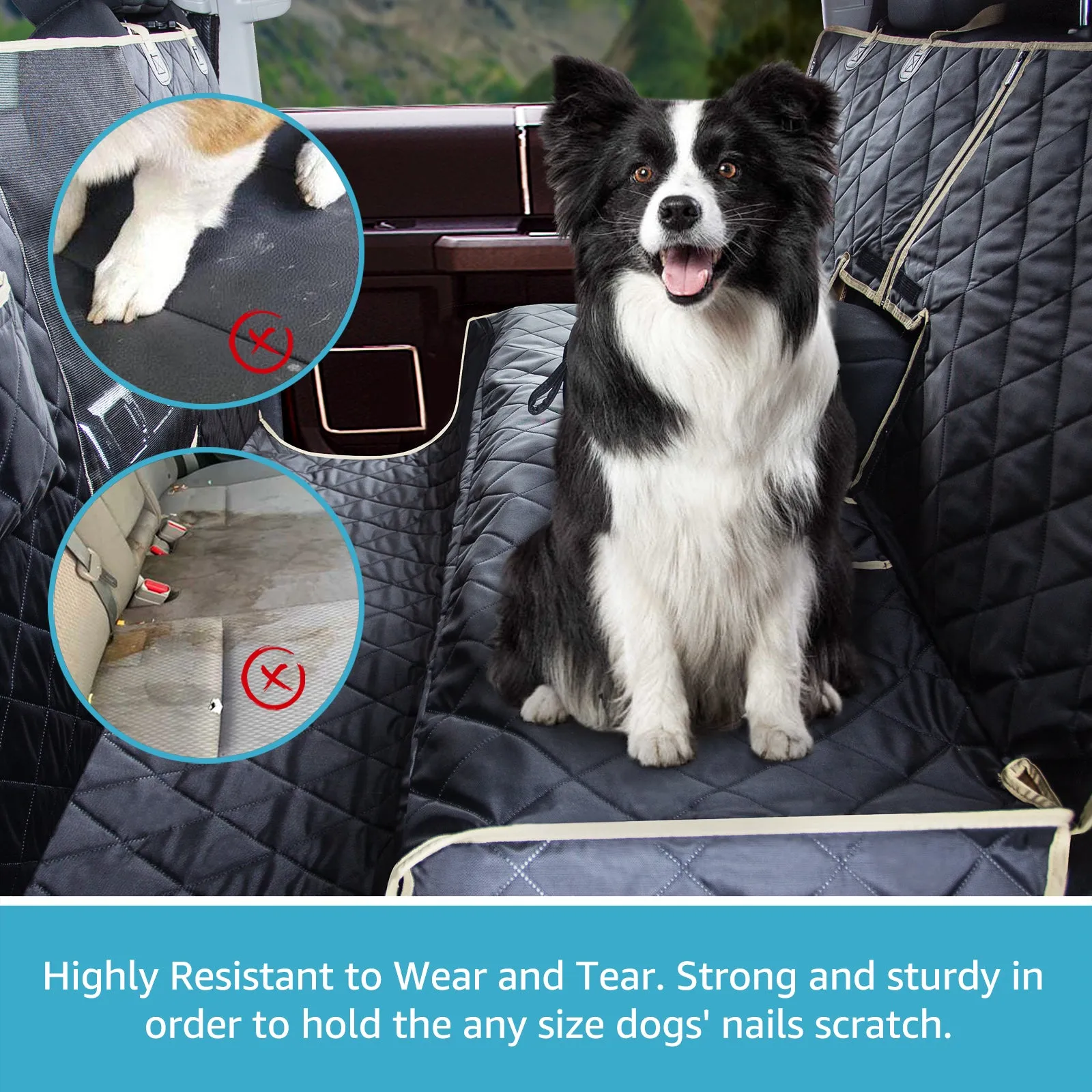 Lassie 4 in 1 Floor Dog Hammock for Crew Cab,100% Waterproof Backseat Cover Dog Seat Covers for Trucks, Bench Protector for Ford F150, Cevy Silverado,GMC Sierra,Toyota Tundra,Ram 1500 Truck etc