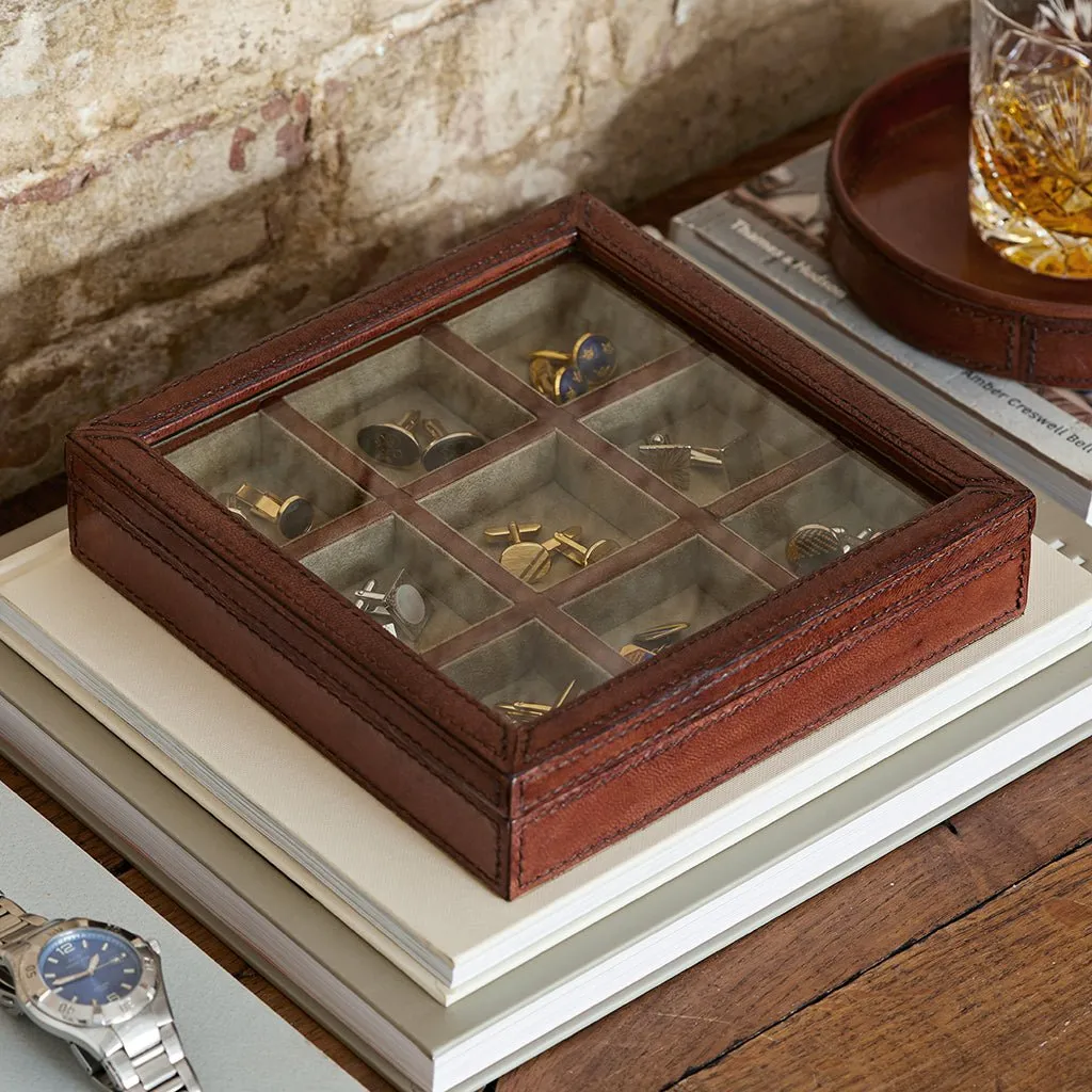 Leather Trinket Organiser With Glass Lid