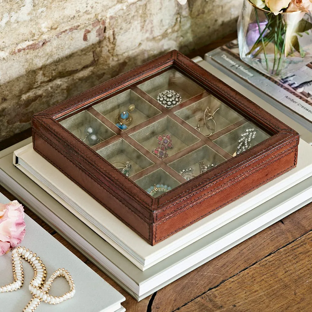 Leather Trinket Organiser With Glass Lid