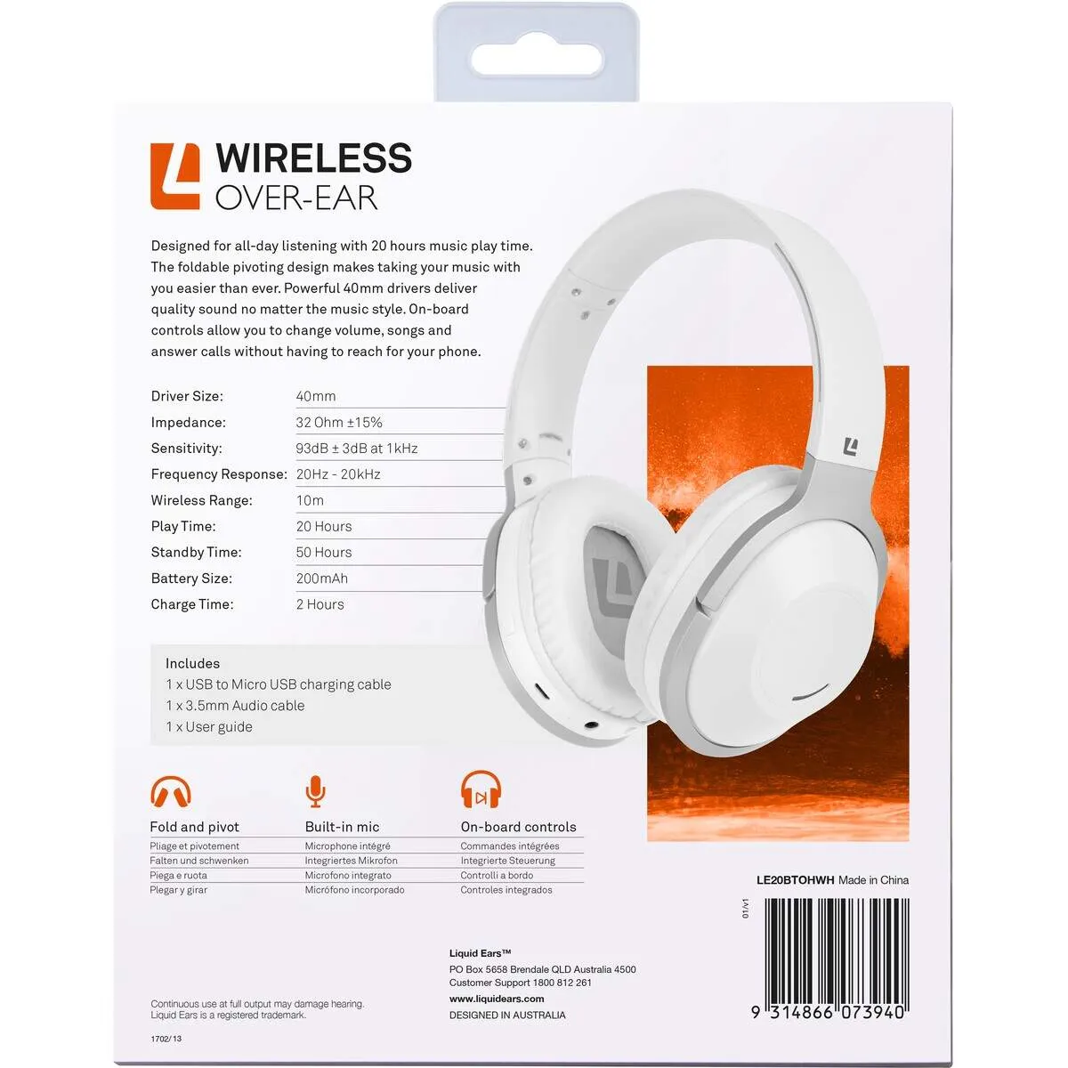 Liquid Ears Wireless Over-Ear Headphones - White/ Blue/ Pink