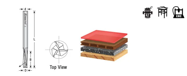 Low Helix Finisher Down-Cut CNC Router Bit | 3⁄8 Dia x 5⁄8 x 3⁄8 Shank | 51732 | 738685517321