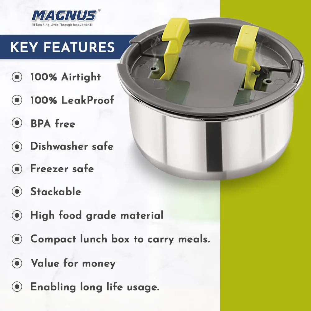 Magnus Olive Kids 2 Stainless Steel Lunch Box & Insulated Steam Lock Container | Airtight & Leakproof | Lunch Box for Kids | Lunch Boxes for Office Men | Ideal for Girls & Boys