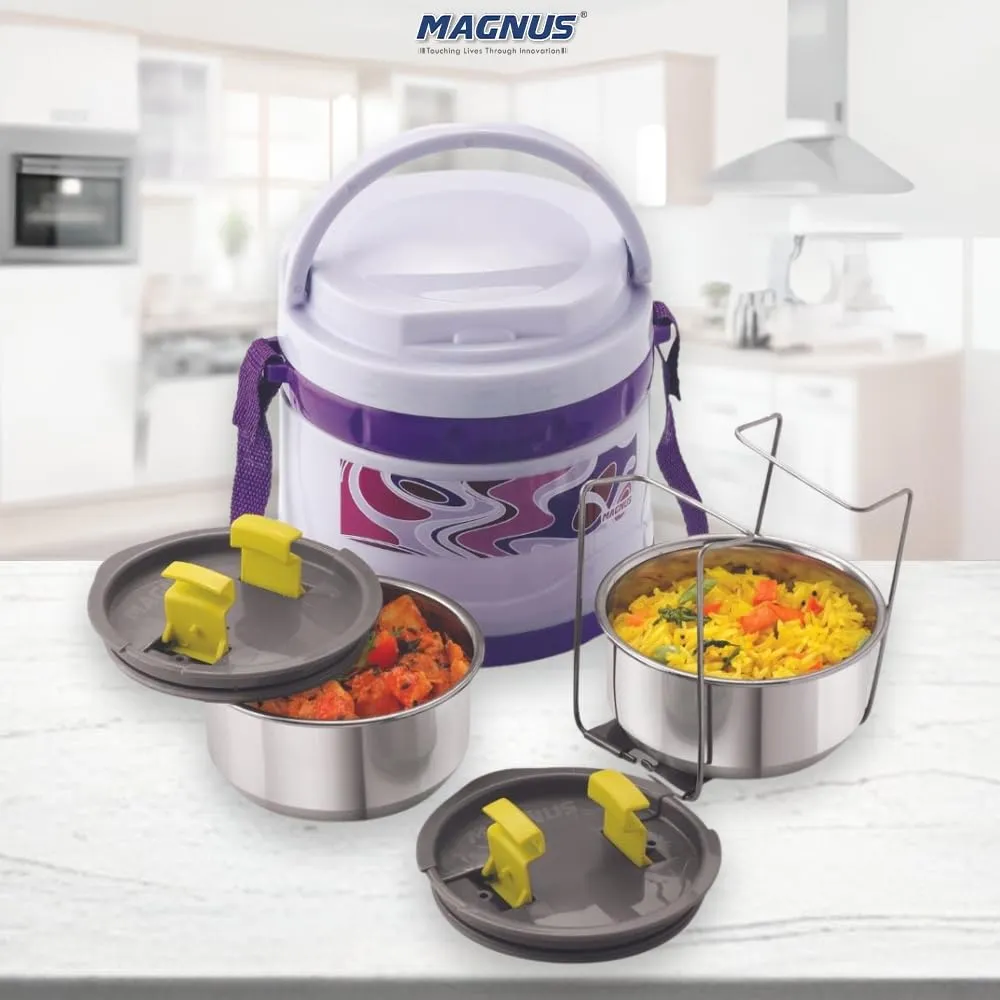 Magnus Pride 2 Violet Insulated Stainless Steel Lunch Box - 500ml Leakproof Tiffin, Made in India - Ideal Lunch Box for Kids, Lunch Boxes for Office Men, Women - Keep Food Hot & Fresh