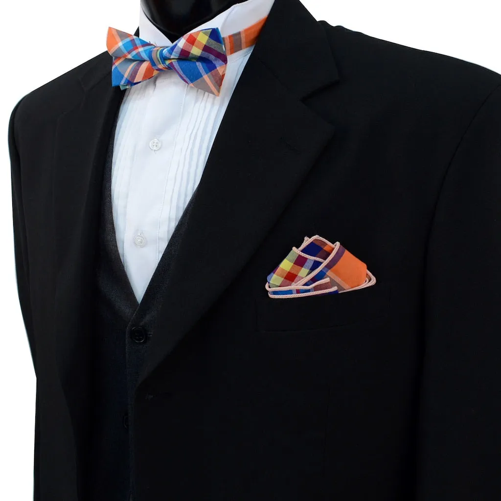 Men's Plaid Cotton Bow Tie & Matching Pocket Square