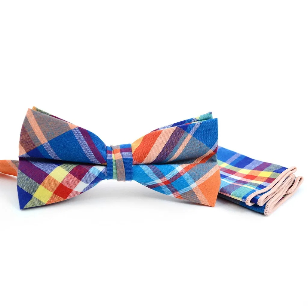 Men's Plaid Cotton Bow Tie & Matching Pocket Square