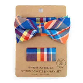 Men's Plaid Cotton Bow Tie & Matching Pocket Square