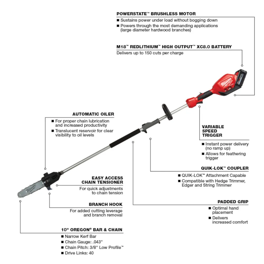 Milwaukee M18 FUEL 10" Pole Saw Kit with QUIK-LOK