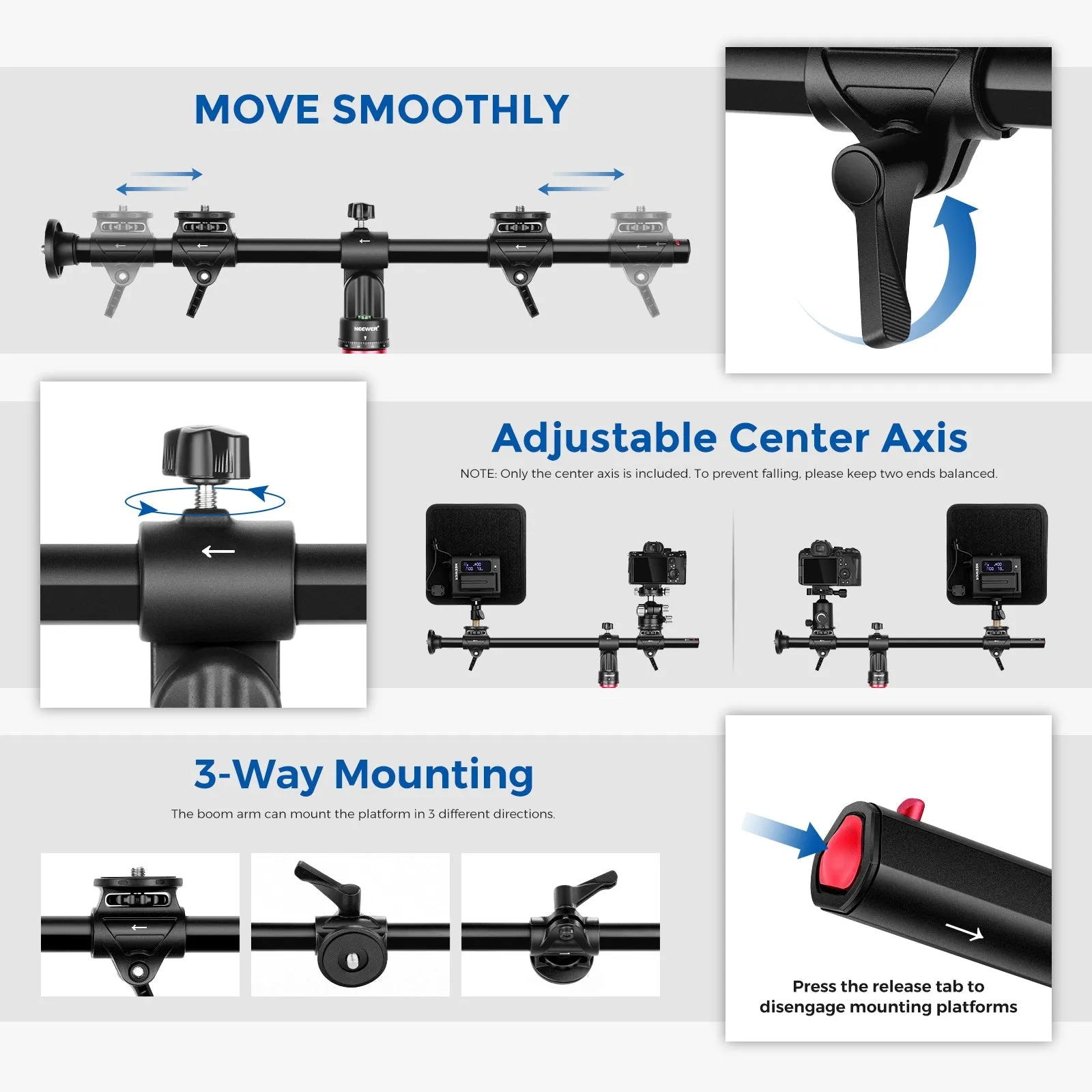 NEEWER 25"/30'' 62cm/76cm Horizontal Tripod Center Axis