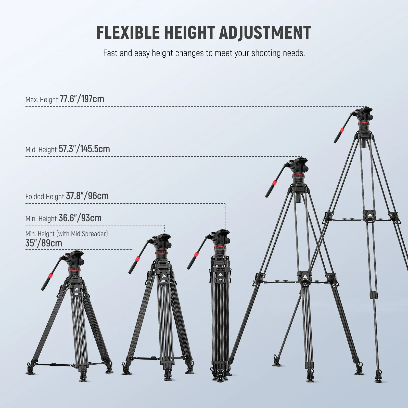 NEEWER LL36 78" Carbon Fiber Video Tripod with Fluid Head