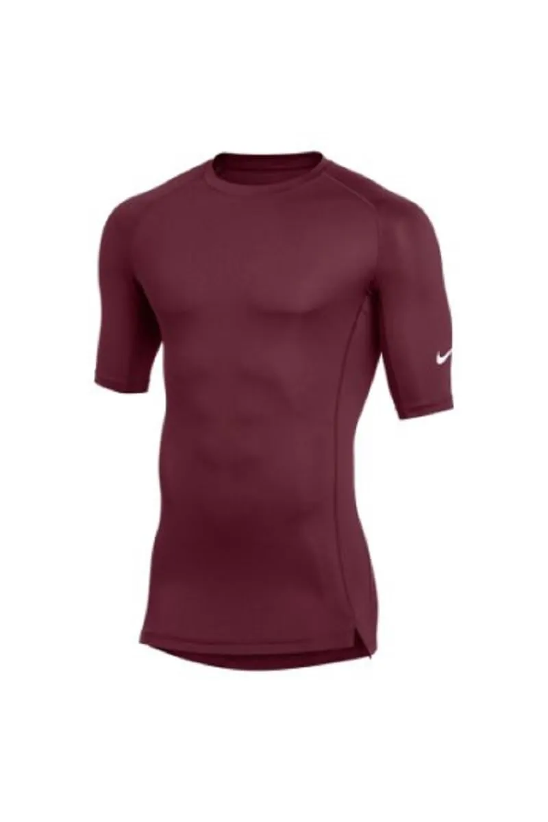 Nike Men's Pro Dri FIT Medium Dark Maroon Fitted Half Sleeve Shirt