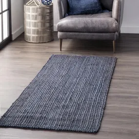 Nuloom 2x10 Rigo Jute Hand Woven Area Rug Navy Farmhouse Natural Fiber