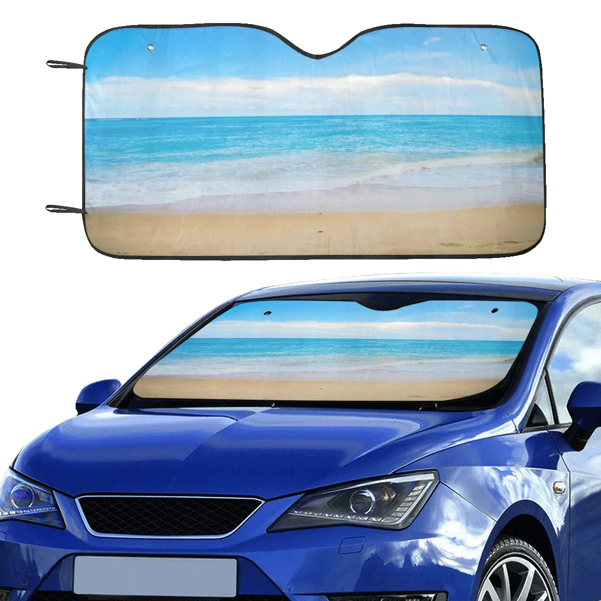 Ocean Beach Windshield Car Sun Shade, Tropical Sea Sand SUV Accessories Auto Protector Window Visor Screen Cover Blocker Decor