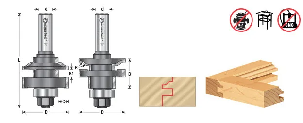 Ogee Stile & Rail Router Bit Set | 1 5⁄8 Dia x 1 1⁄16 x 1⁄4 Radius x 1⁄2" Shank | 55430 | 738685554302