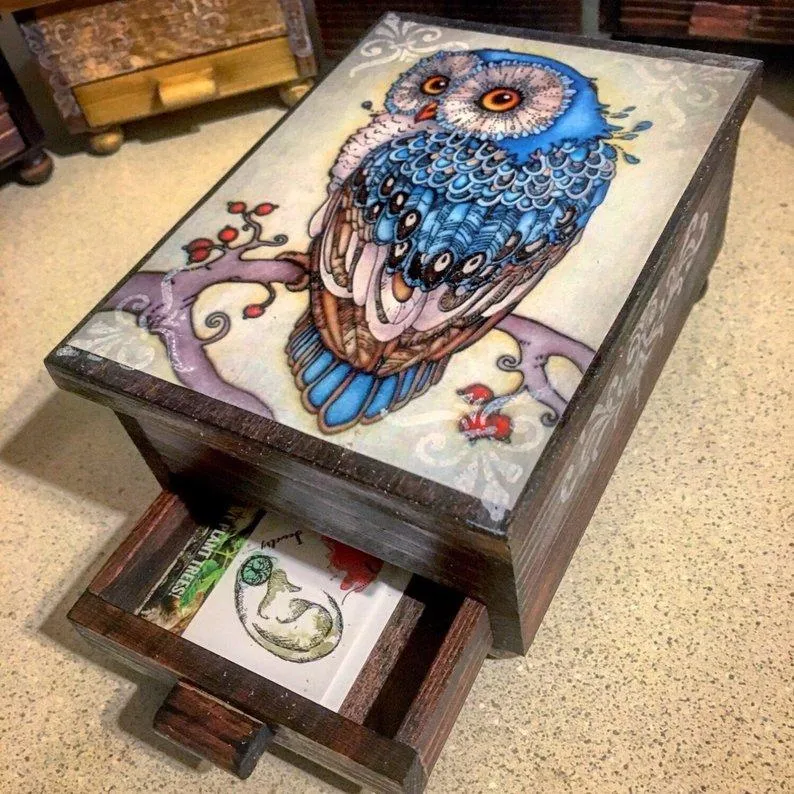 Personalized Majestic Owl Jewelry Box with Mirror & Drawer