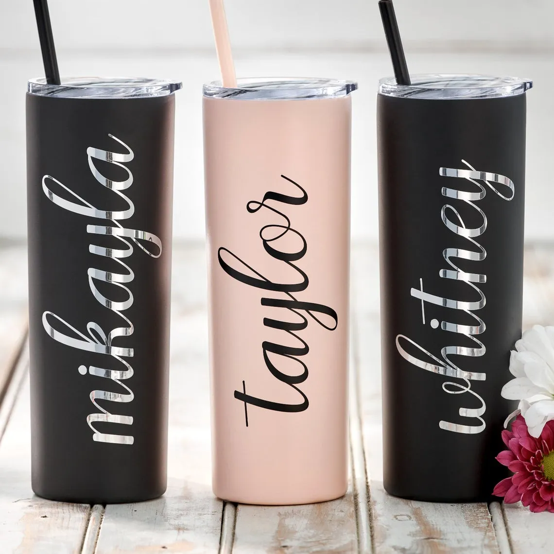 Personalized Skinny Tumbler, Custom Bridesmaid Skinny Tumbler, Stainless Steel Tumbler, Tumbler With Straw, Tumbler With Lid