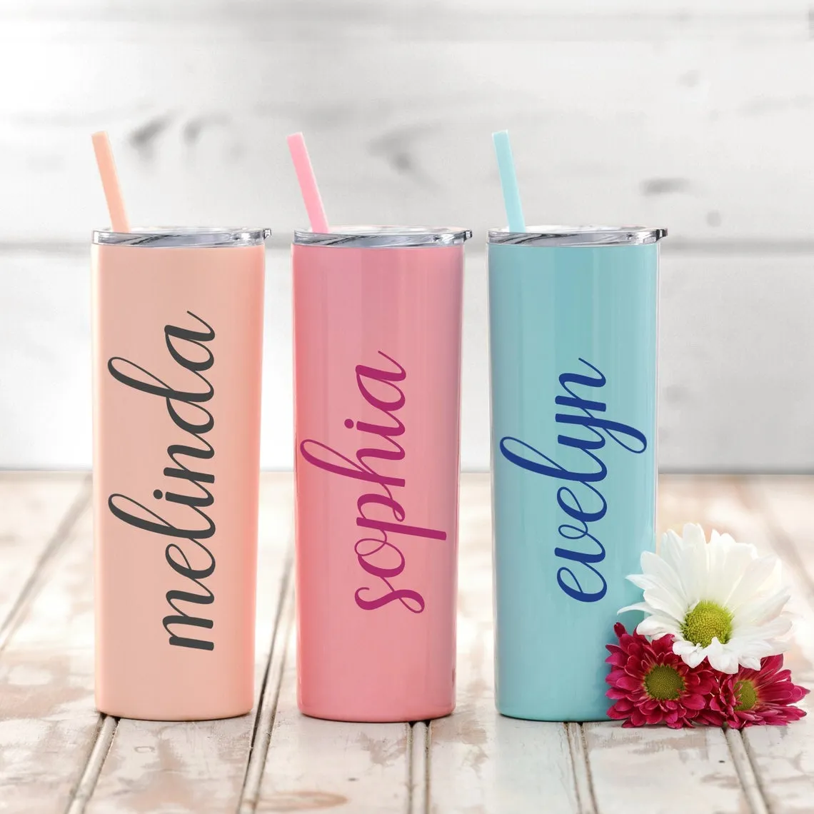 Personalized Skinny Tumbler, Custom Bridesmaid Skinny Tumbler, Stainless Steel Tumbler, Tumbler With Straw, Tumbler With Lid