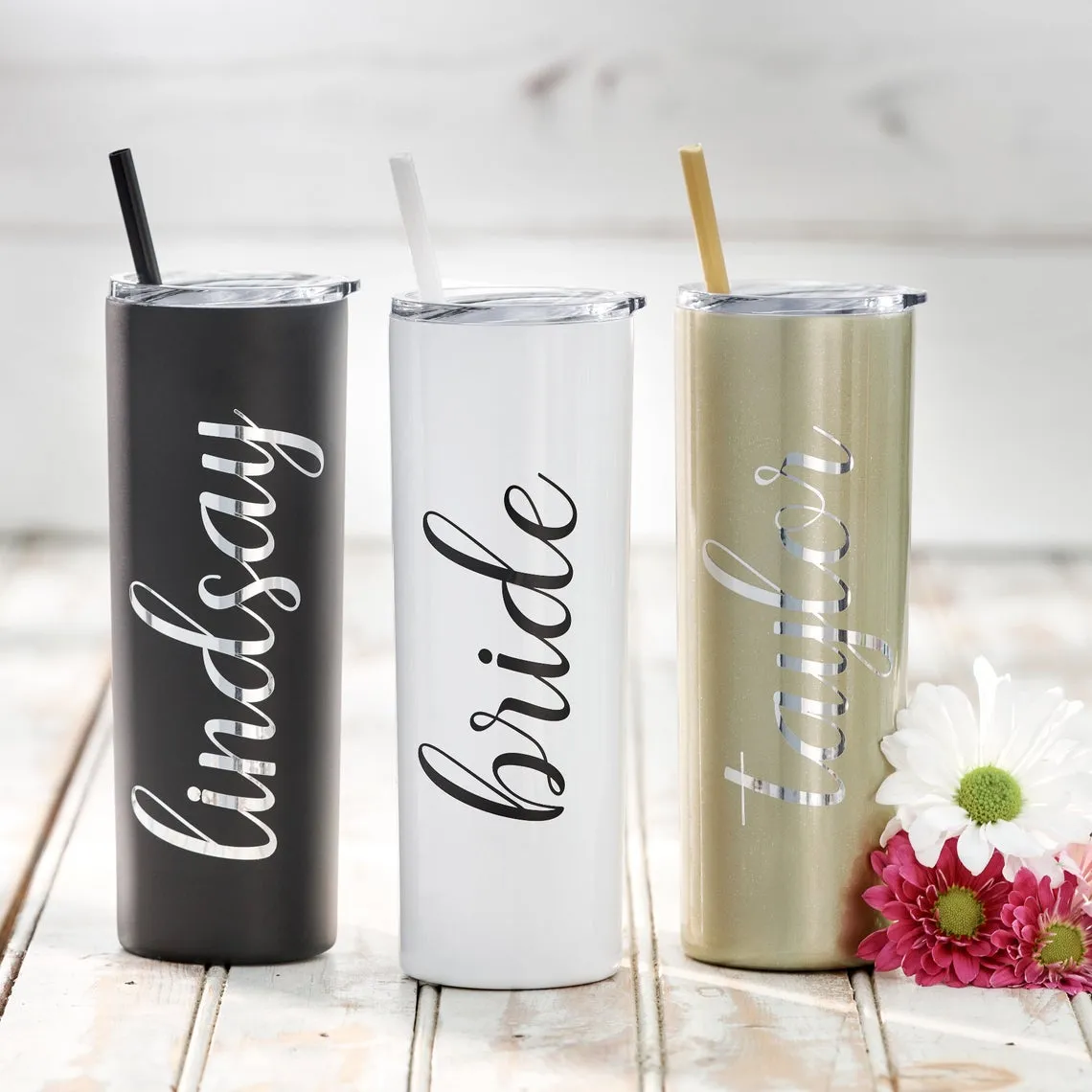 Personalized Skinny Tumbler, Custom Bridesmaid Skinny Tumbler, Stainless Steel Tumbler, Tumbler With Straw, Tumbler With Lid