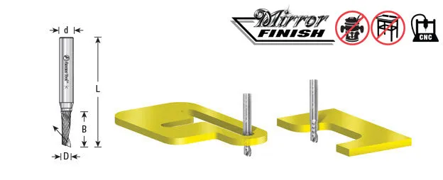 Plastic Cutting Spiral 'O' Flute CNC Router Bit | 1⁄8 Dia x 1⁄4 x 1⁄4 Shank x 2" Long Up-Cut | 51416 | 738685514160