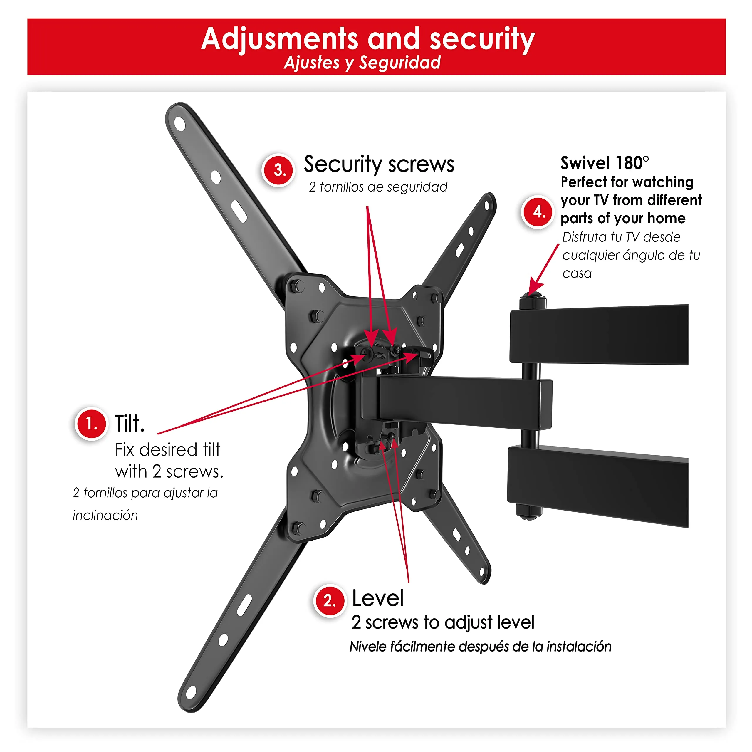 Power & Co. Adjustable Tv Stand With Full Motion 3 Arm Design 26 to 60 Lcd Led