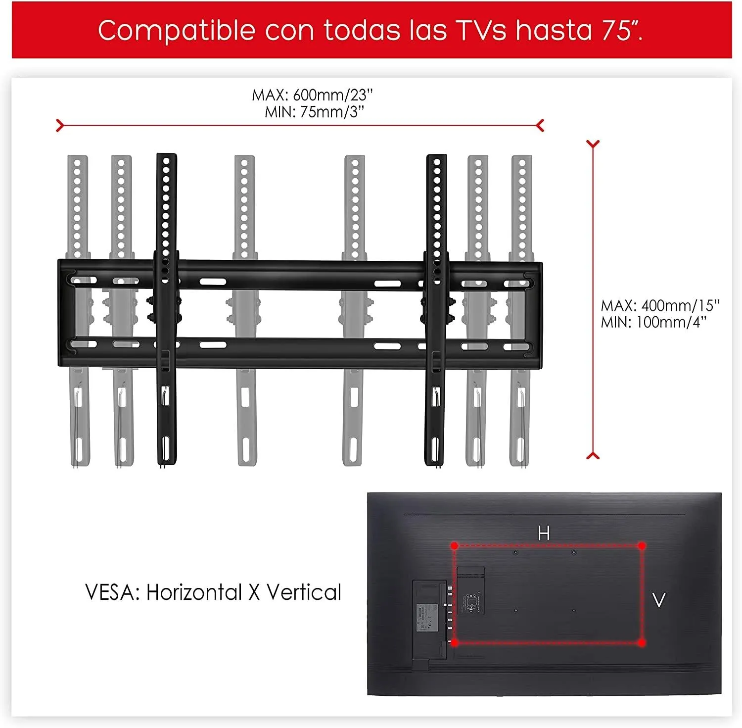 Power & Co Universal Fixed Tv Wall Mount for 32 to 75 Screens 154 Lbs Capacity