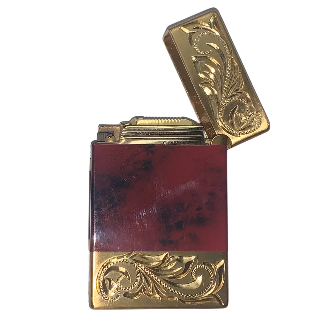 Rare Hi Point Red and Gold Arabesque Butane End Lighter