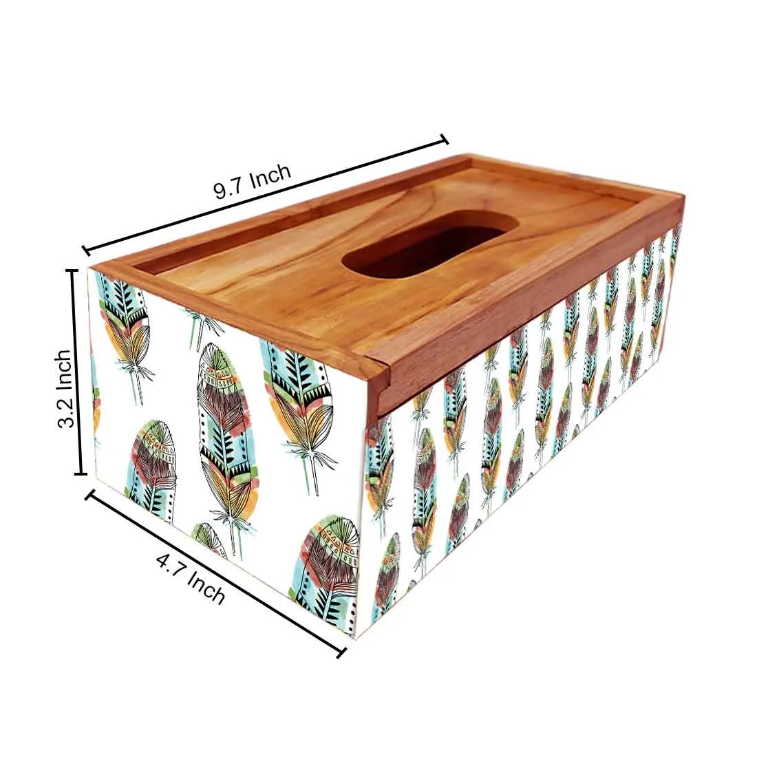 Rectangular Wooden Tissue Holder for Home Office Car - Feather