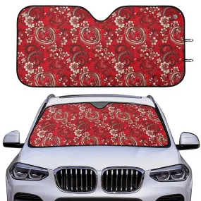 Red Paisley Car Sun Shade, Bandana Front Windshield Coverings Blocker Auto Protector Window Visor Screen Cover Shield Men Women SUV Truck