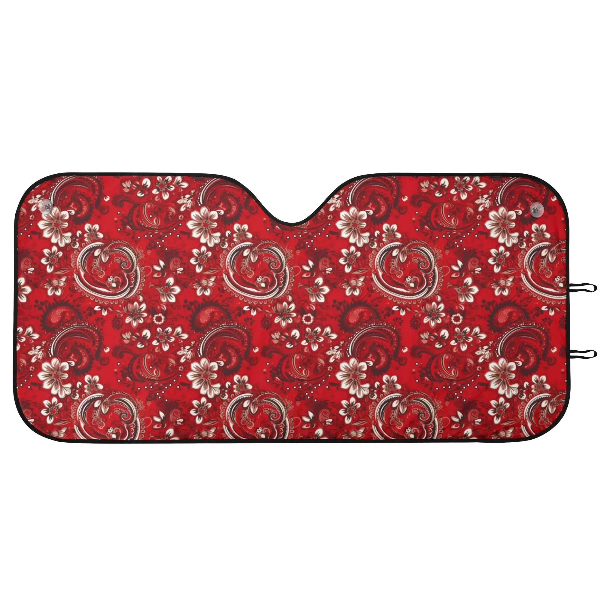 Red Paisley Car Sun Shade, Bandana Front Windshield Coverings Blocker Auto Protector Window Visor Screen Cover Shield Men Women SUV Truck