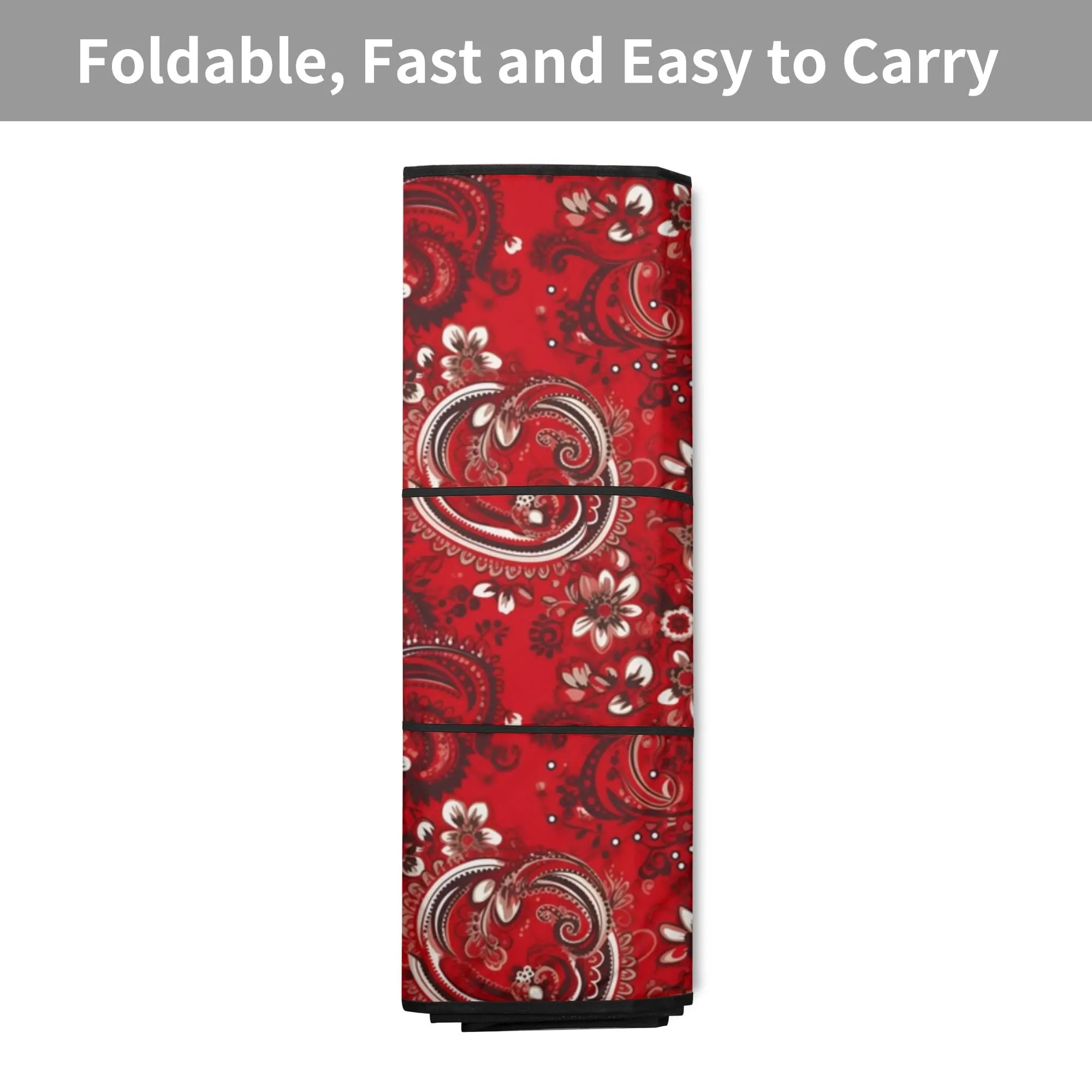 Red Paisley Car Sun Shade, Bandana Front Windshield Coverings Blocker Auto Protector Window Visor Screen Cover Shield Men Women SUV Truck