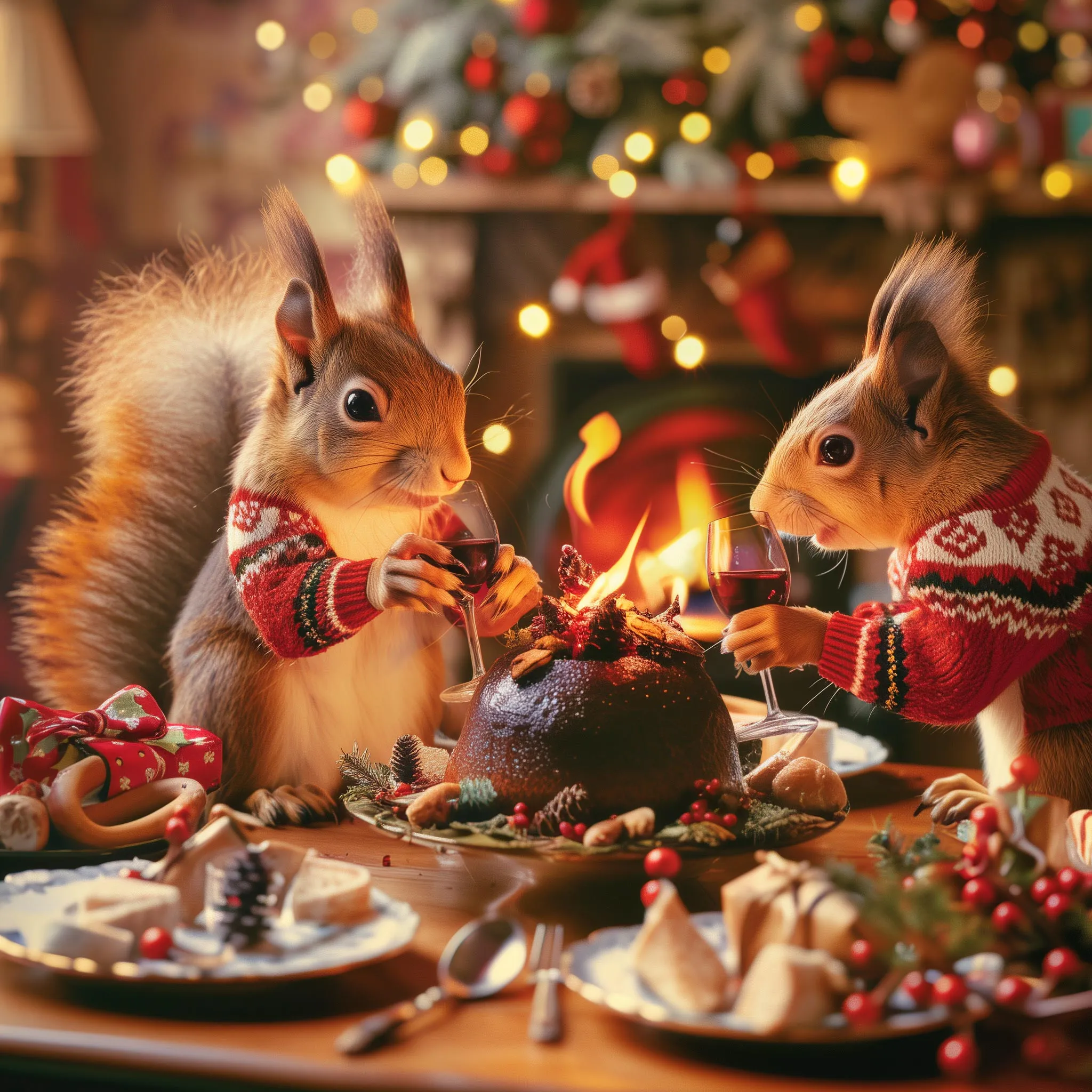 Red Squirrel Christmas Dinner | Art Print