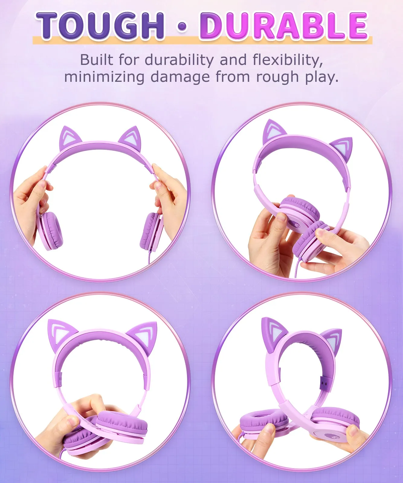 Rockpapa Led Kids Headphones Wired with Cat Ear for Girls Gift