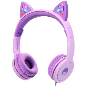 Rockpapa Led Kids Headphones Wired with Cat Ear for Girls Gift