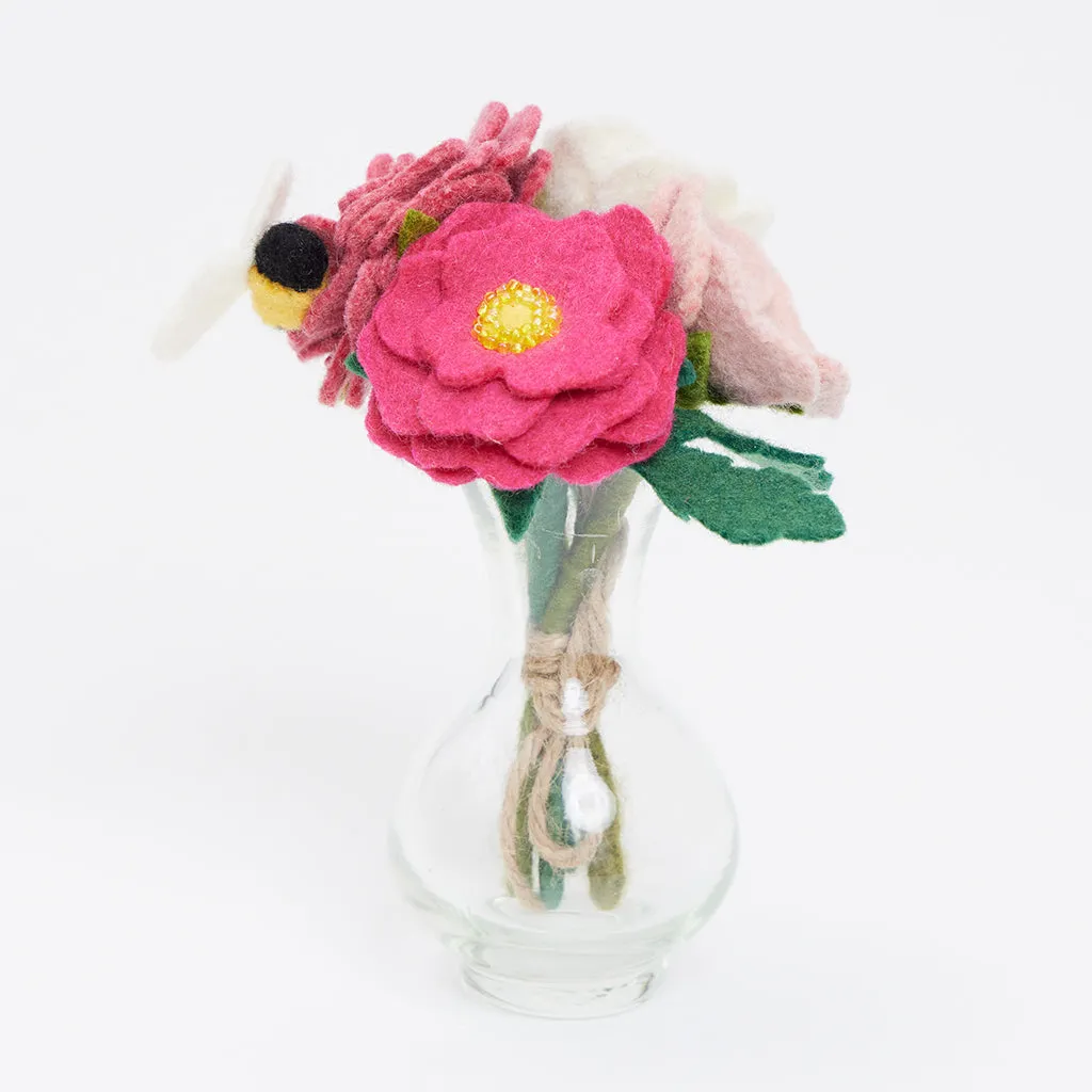 Rose Collector's Flower Bouquet with Bee & Vase