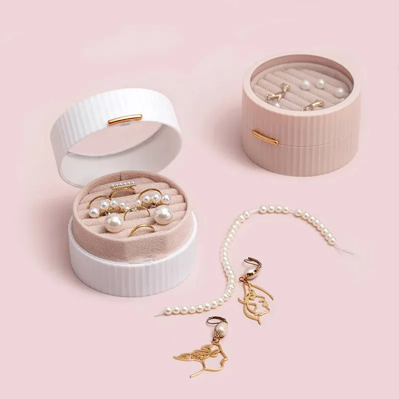 Round Mini Double-layer with Transparent Cover Earrings Necklace Bracelet Storage Box Travel Portable Jewelry Box