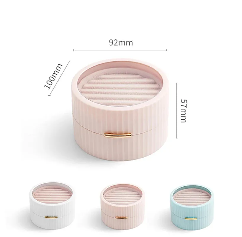 Round Mini Double-layer with Transparent Cover Earrings Necklace Bracelet Storage Box Travel Portable Jewelry Box