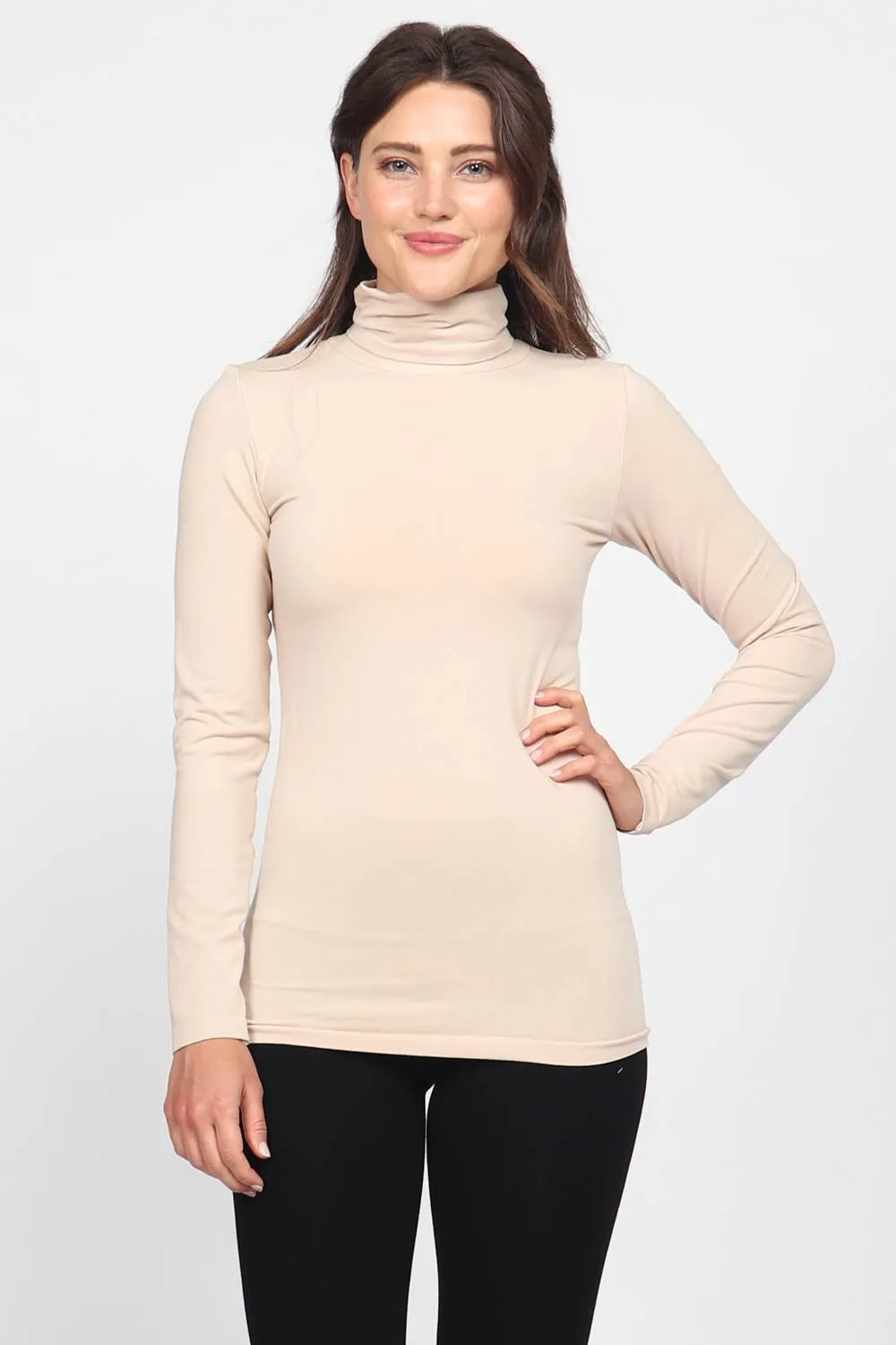 S3411 Fold Over Turtle Neck Long Sleeve Seamless Top